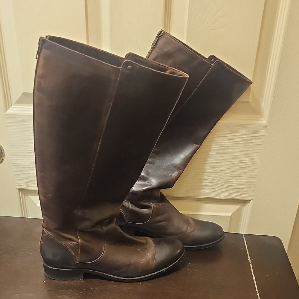 Frye Melissa Chocolate Brown Leather Knee High Riding Boots